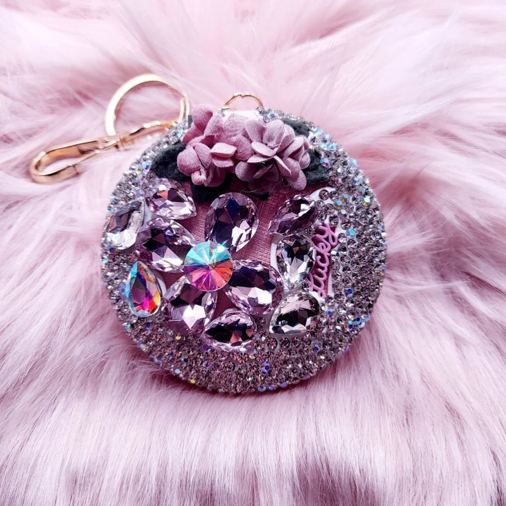 Rhinestone Mirror Compact Keychain - Picture 3 of 9